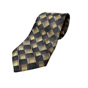 Taylor & Henry Men's Tie Necktie Gold Black Geometric Polyester Design Checker